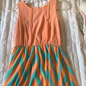 Peach and turquoise chevron dress. Size medium.
